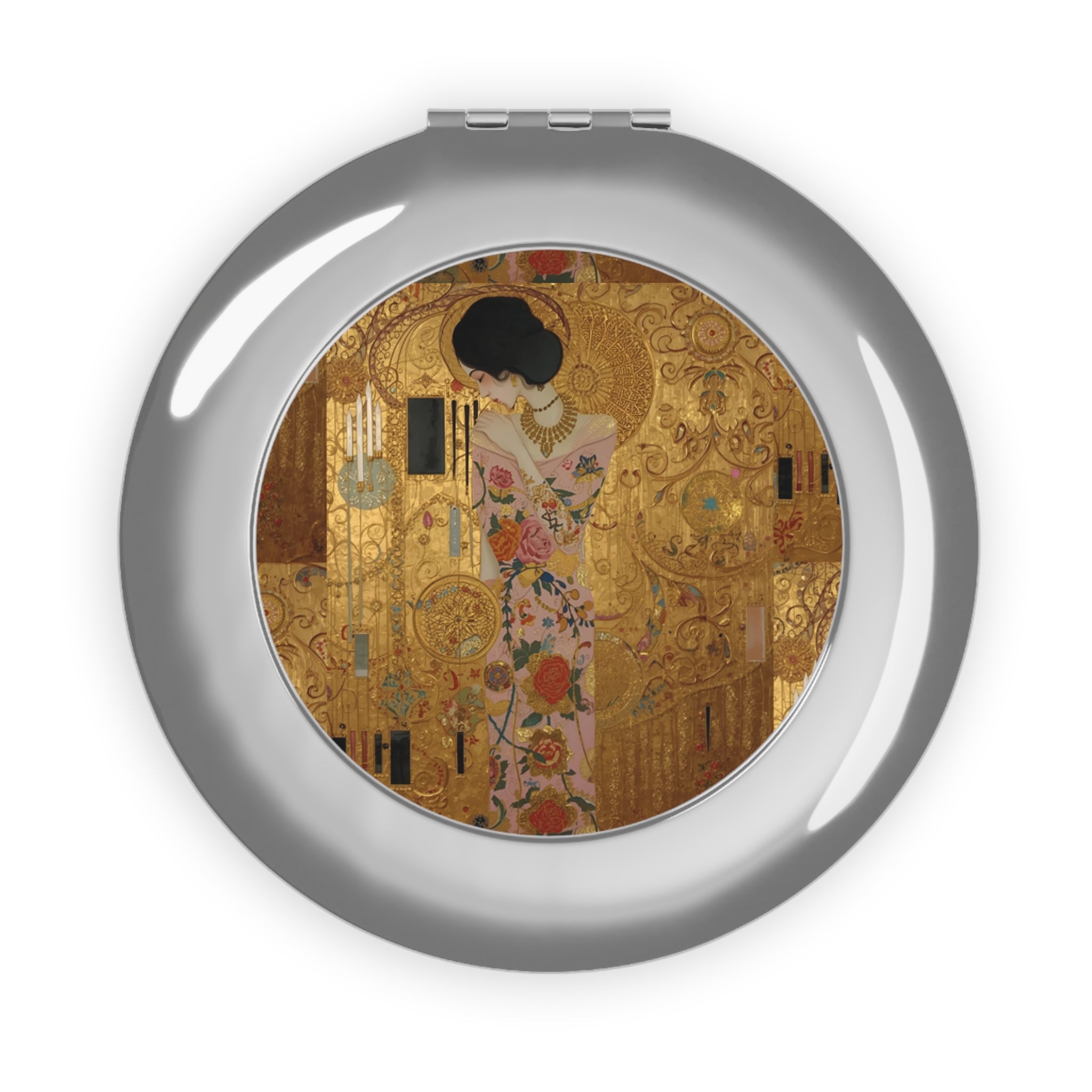 Elegant Compact Travel Mirror with Klimt-Like Design, Perfect for Bridesmaids Gifts, Travel Accessory, Makeup Bag Essential - Rosetta Creative Boutique